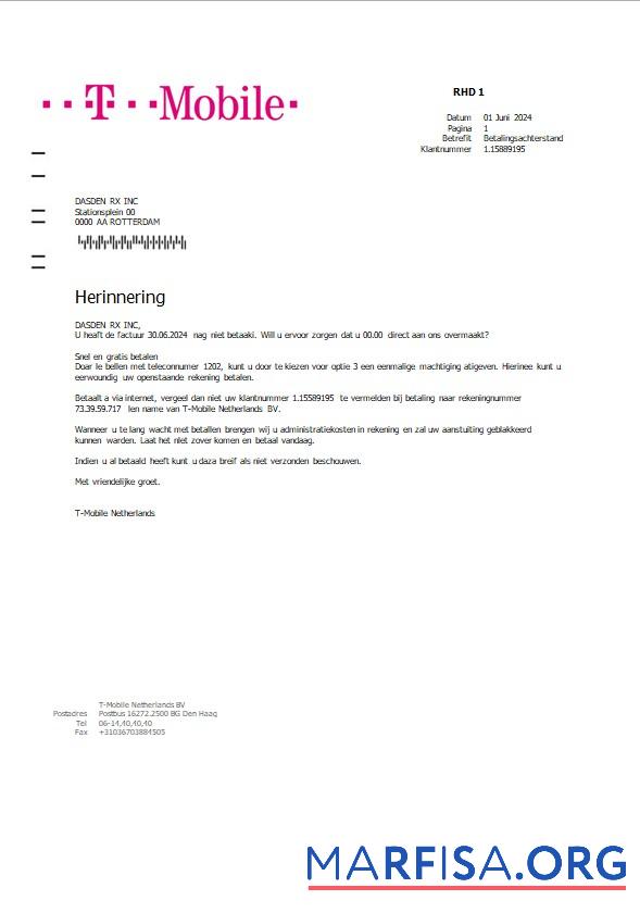 Downloadable Netherlands T Mobile business utility bill template in Word and PDF formats